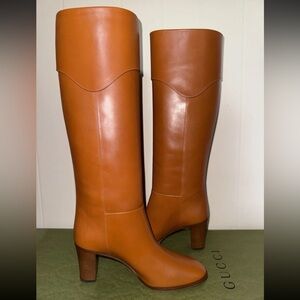 Gucci Knee High Boots Elizabeth Half Horse Bite Light Brown Leather Women Size 9